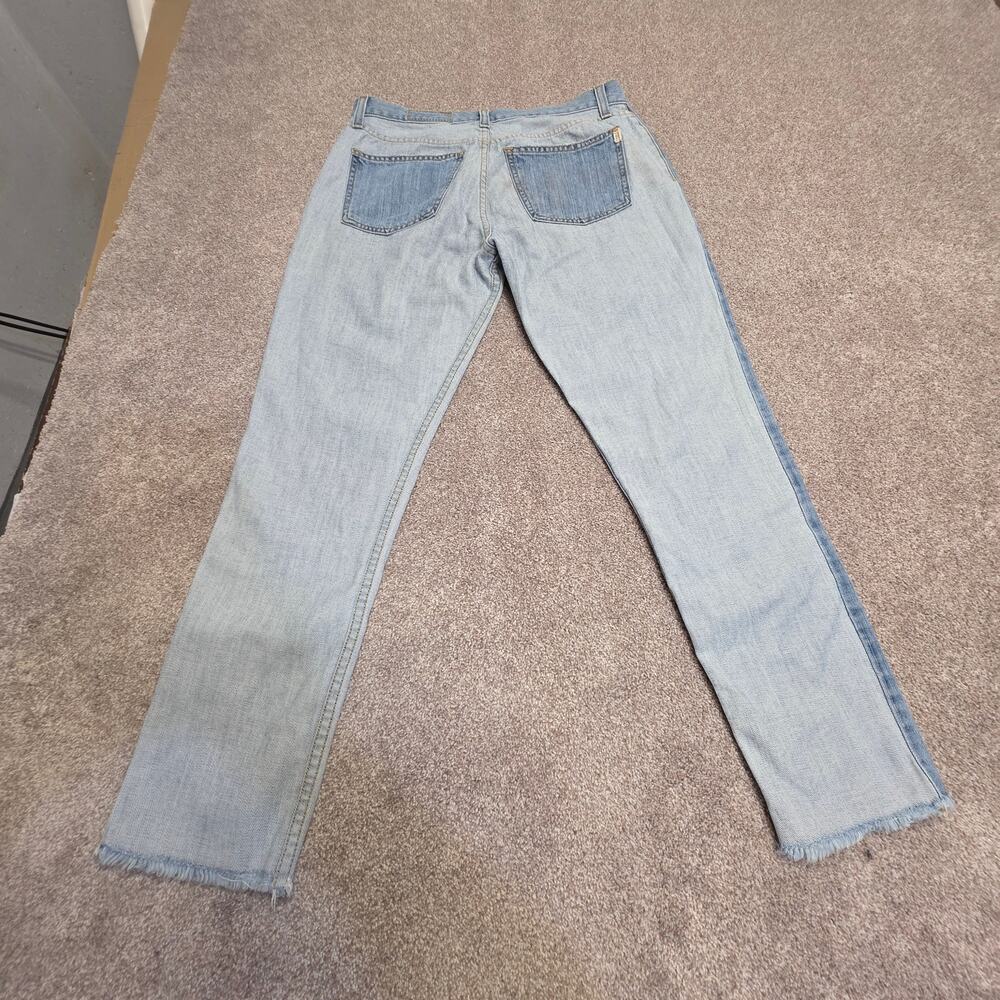 Retro indie sleaze SIWY Two-Tone Colorblock Straight Jeans 29 Light Wash Raw Hem
